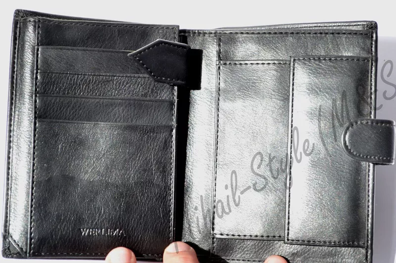 Чёрный кожаный мужской кошелёк werlima с монетницей 5