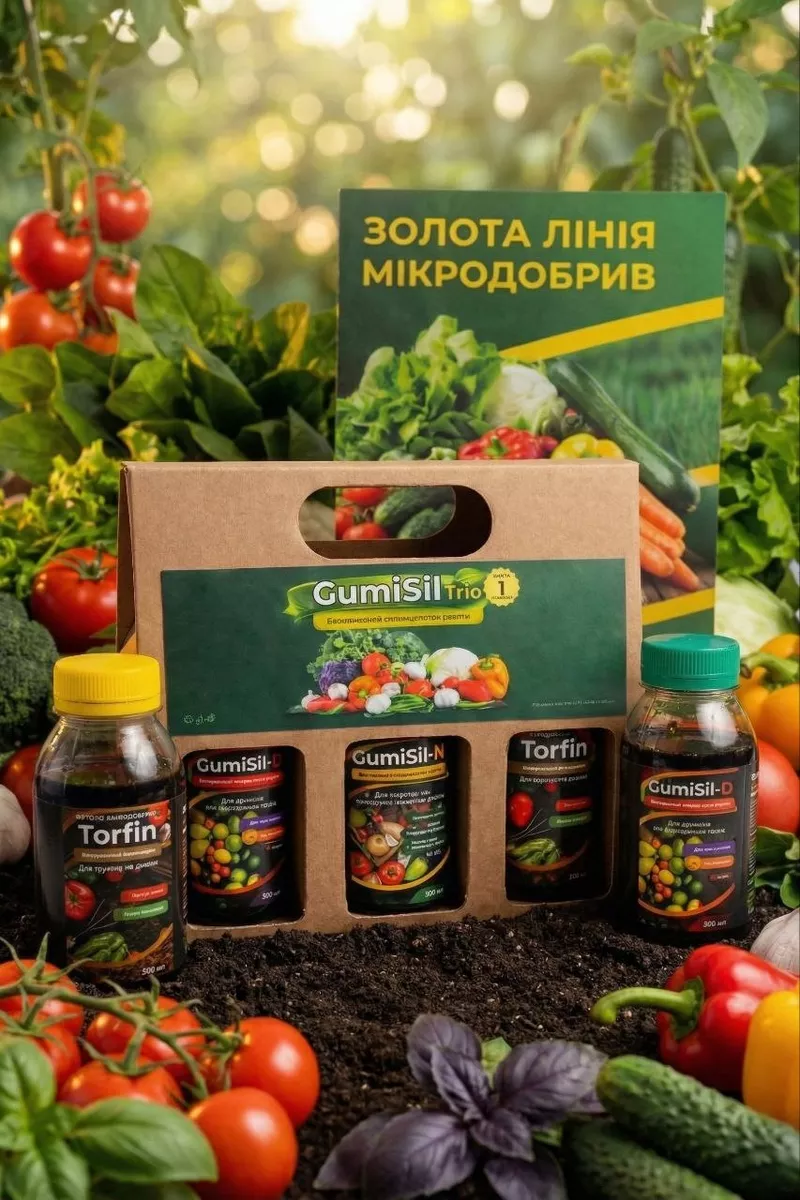 Золoта лінійка мiкродобрив GumiSil Trio для городу